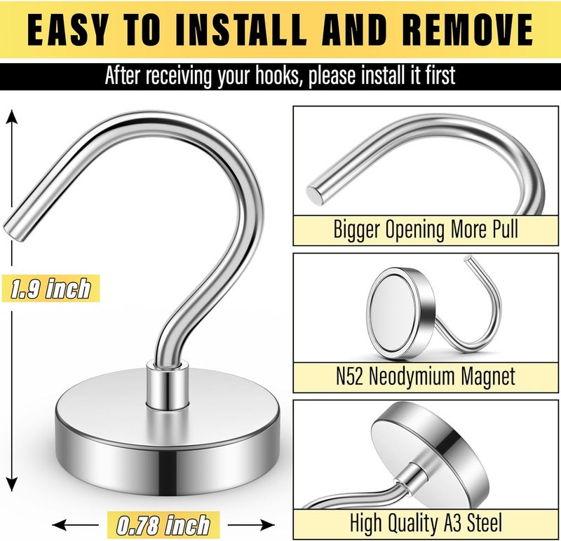 Junarter 3 Pack Metal Magnetic Hooks,40lb+ Heavy Duty Magnets with Hooks for Cruise Ship Walls,Magnetic Kooks Heavy Duty for Cruise Cabins,Hanging,Grill,Tool,Kitchen - Image 2